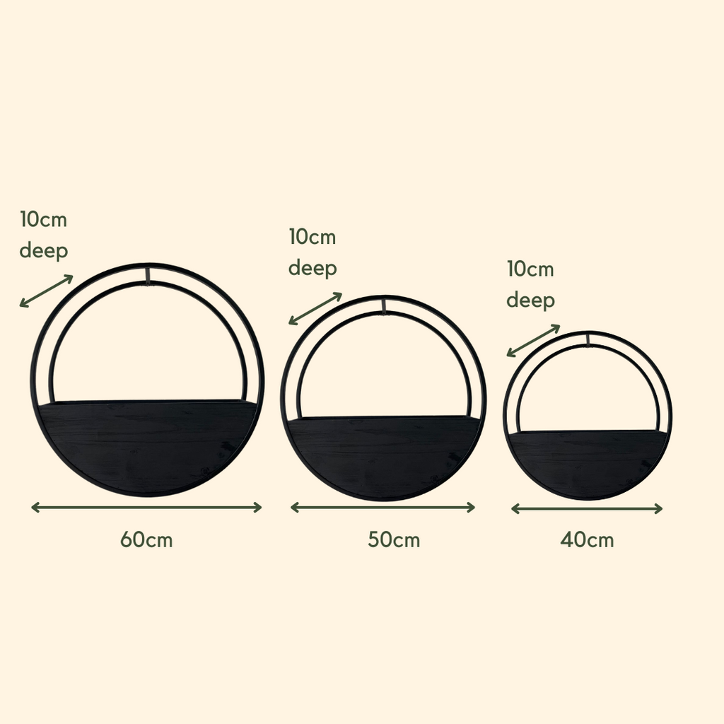 Half Moon Wall Planters-Black Wood