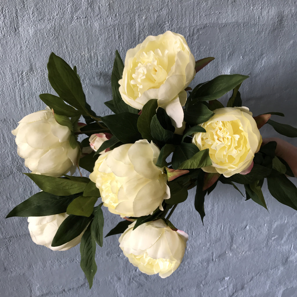 Artificial Peony Bunch-White-3 Stems