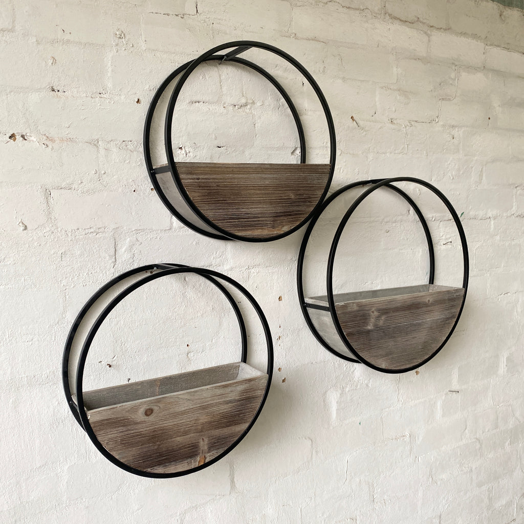 Half Moon Wall Planters-Brown Wood