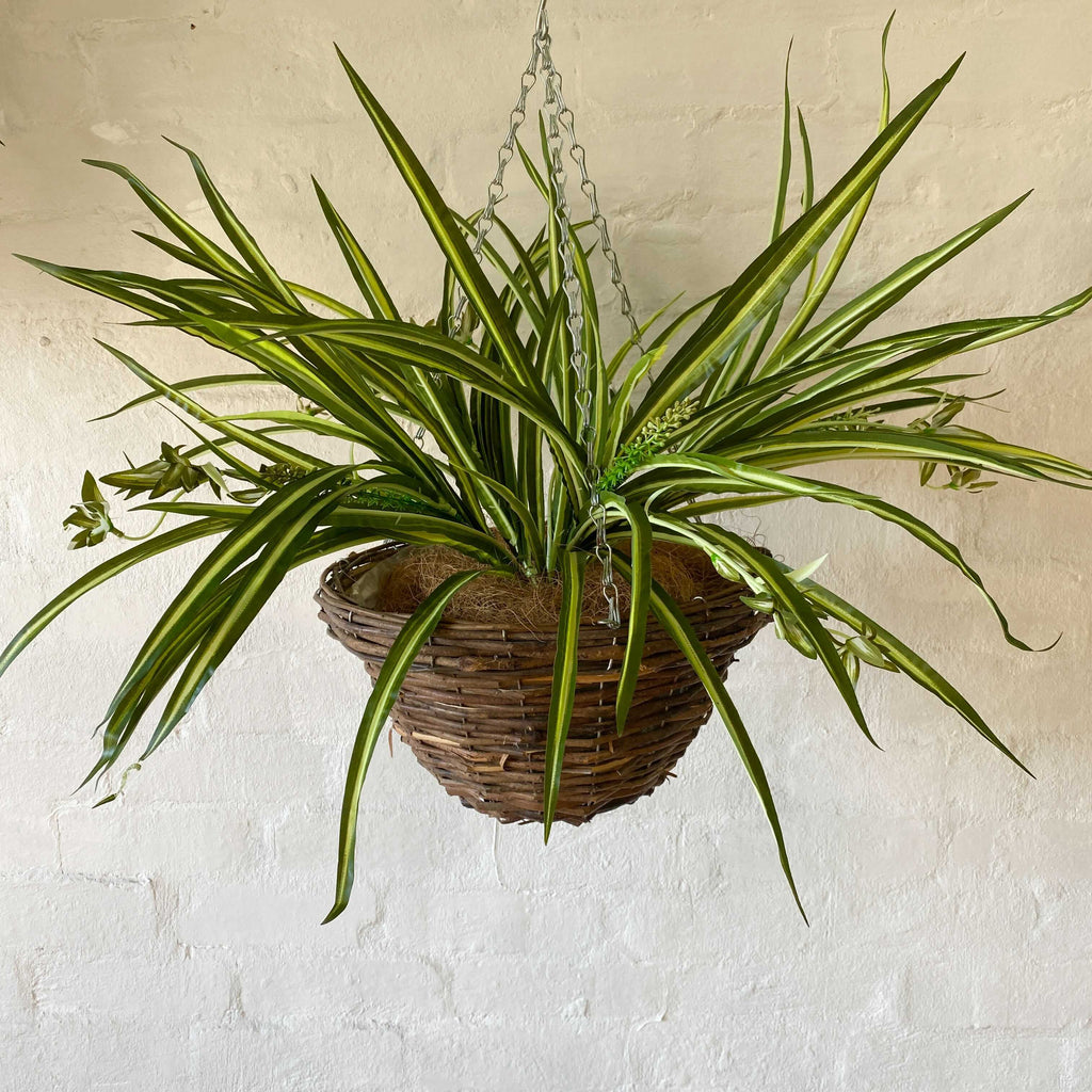 Artificial Pre Made Hanging Basket-Woven Basket with Spider Plant